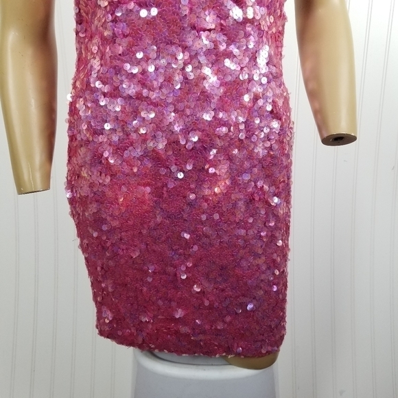 Modi NWT Strapless Mini Dress All Over Heavily Sequin Hot Pink Sweetheart Large - Picture 4 of 11